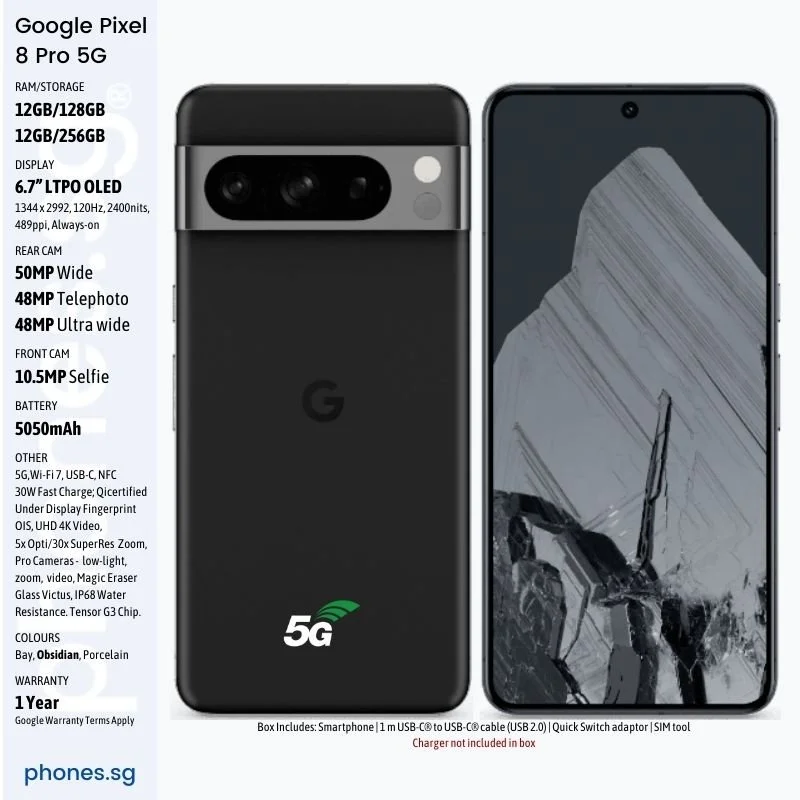 NEW Google Pixel 8 Pro 5G (6.7-inch/ 50MP Wide/ 48MP Telephoto